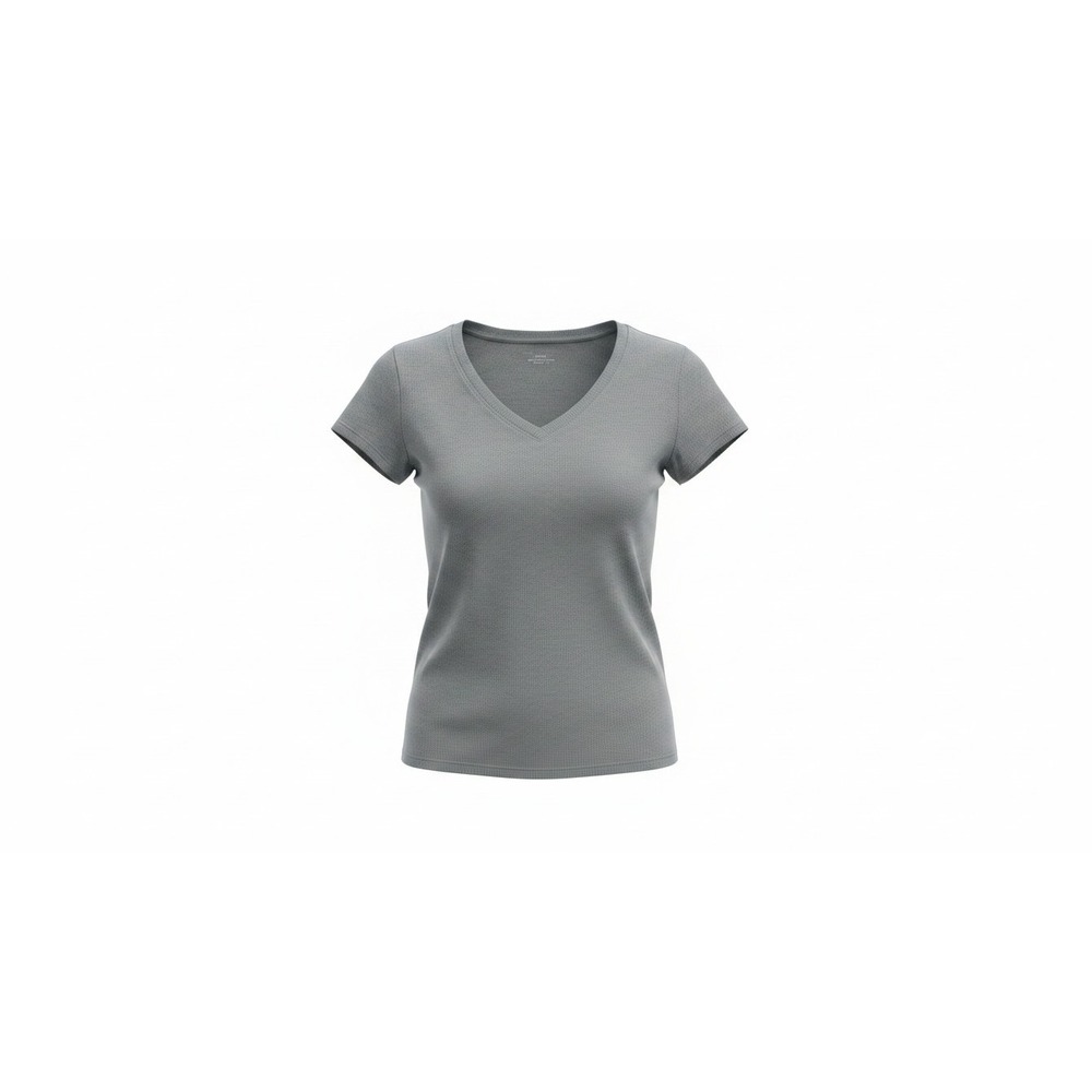 No Boundaries V-Neck Tee Juniors Medium 7-9 Gray Ribbed Knit Short Sleeve